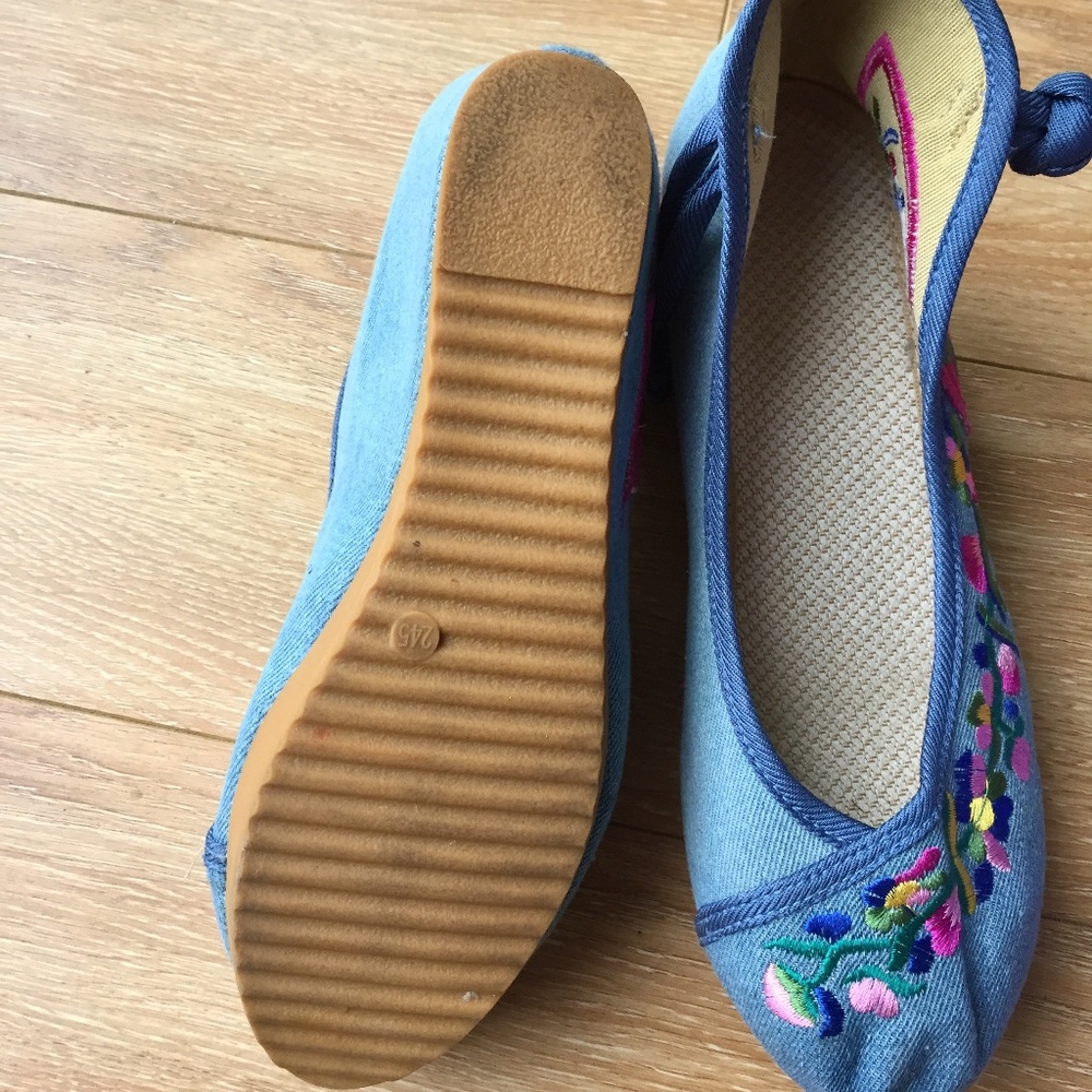 Women's Flower Embroidery Casual Oxfords shoes 8m - Picture 4 of 6